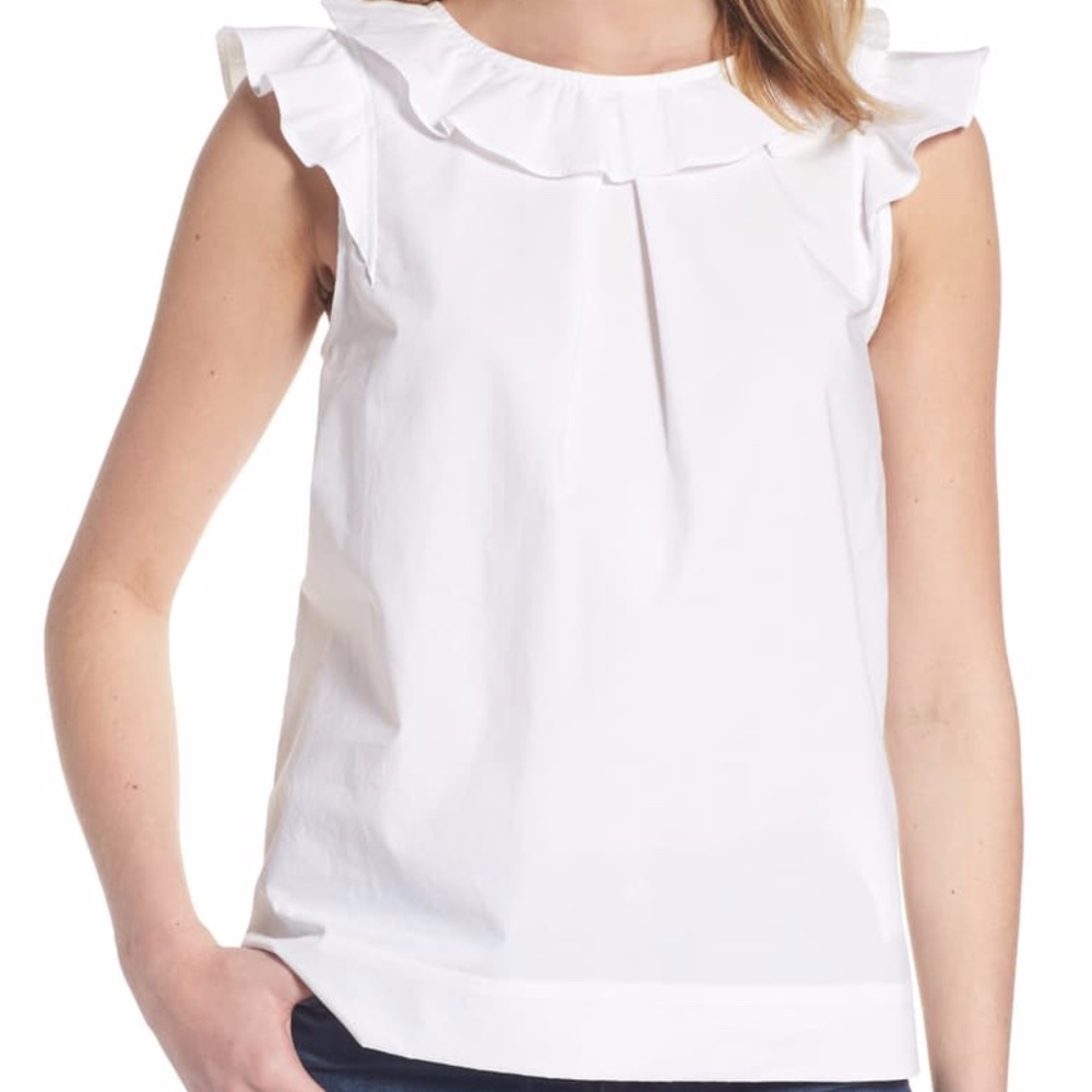 JCrew White Sleeveless Ruffle Top
